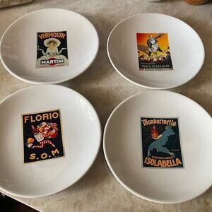 Pottery Barn vintage poster 8" italian Plates Set of 4